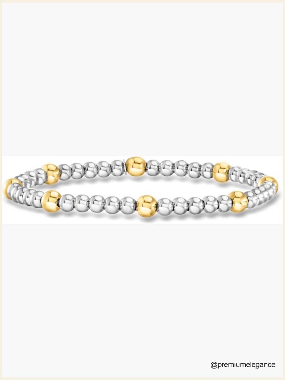Italian 4-5mm Sterling Silver and 18kt Gold Over Sterling Bead Stretch Bracelet